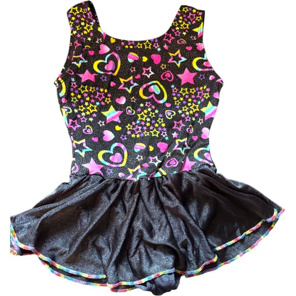 Jacques Moret girl's skirted leotard hearts stars sparkly gymnastic dance XS 4-5 - Picture 1 of 8